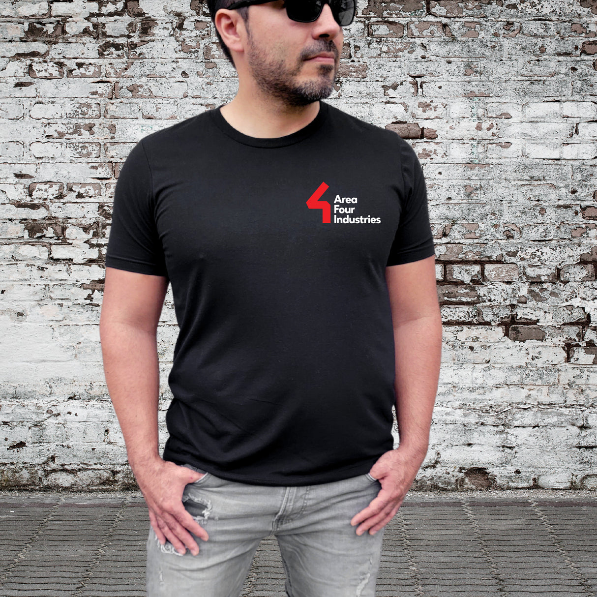 Black T-Shirt Area 4 Crew, Size Large