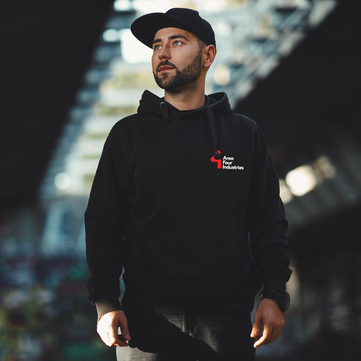 Black Pullover Hoodie, Area 4 Crew, Size Large