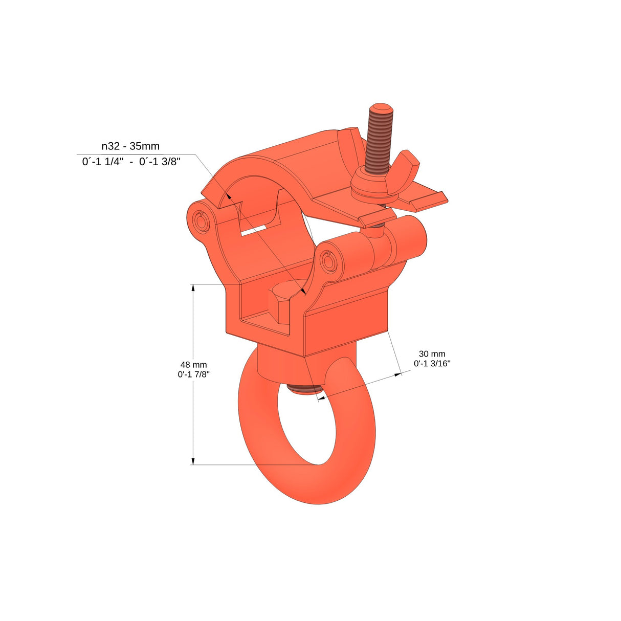 Clamp with lifting eye - SWL 160kg (353lbs) (SF8:1) for 32-35mm (1 1/4"-1 3/8") tube