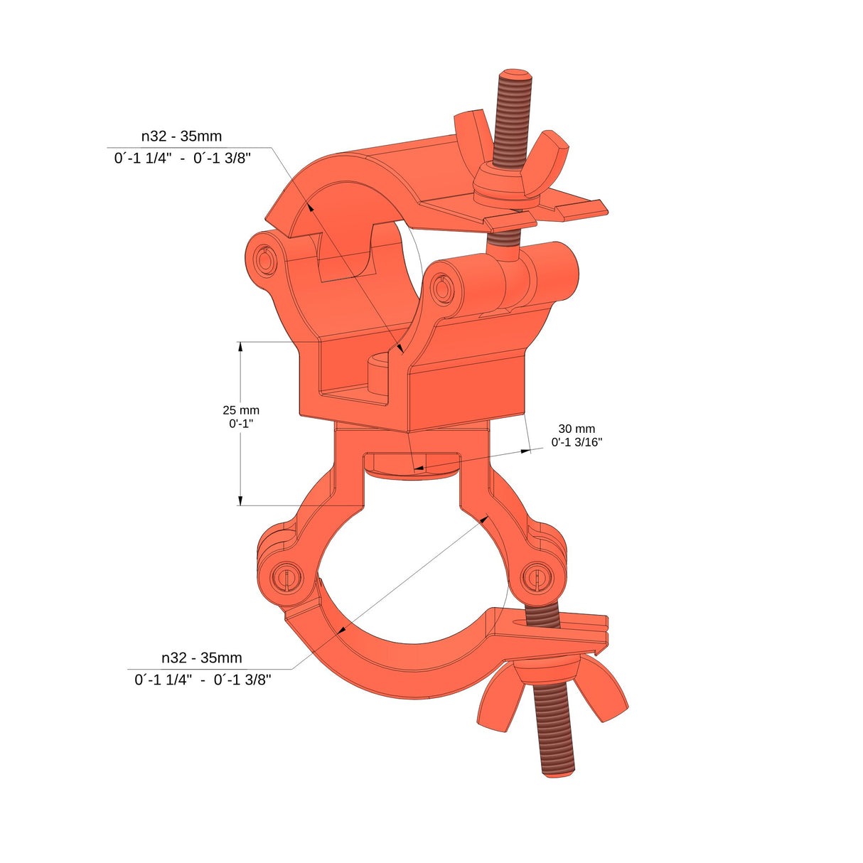 Swivel coupler - SWL 160kg (353lbs) (SF8:1) for 32-35mm (1 1/4"-1 3/8") tube