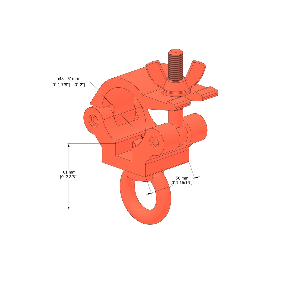 Truss clamp with lifting eye-SWL 340kg (750lbs) (SF5:1) for 48-51mm (1 7/8"-2") tube - 10 pcs