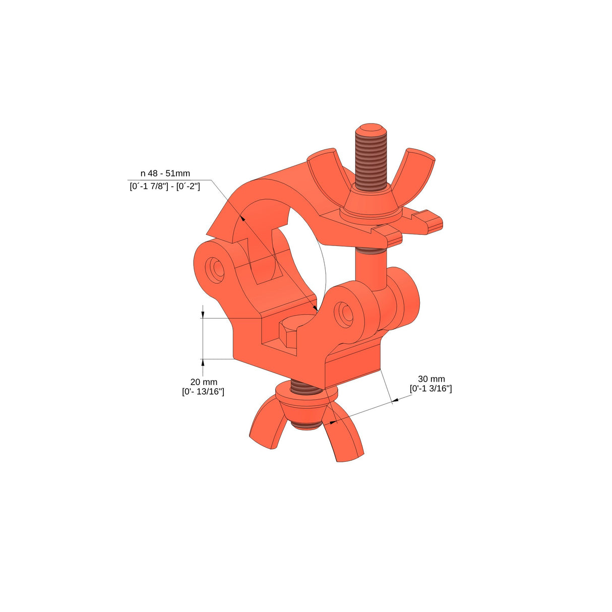 Slim truss clamp with bolt+wingnut-SWL 560kg (1234lbs) (SF8:1) for 48-51mm (1 7/8"-2") tube