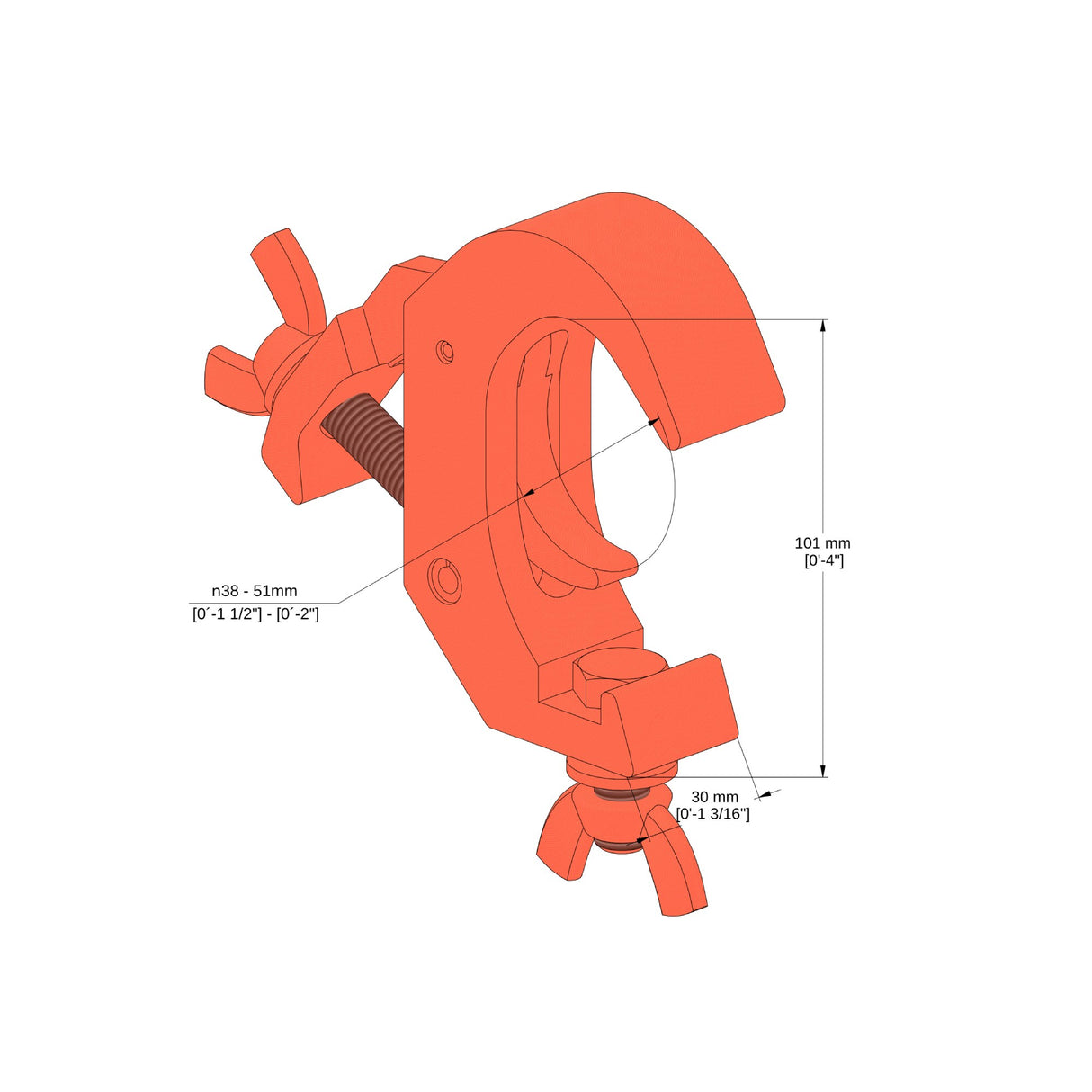 Quick truss clamp with bolt+wingnut-SWL 360kg (794lbs) (SF8:1) for 38-51mm (1 1/2"-2") tube