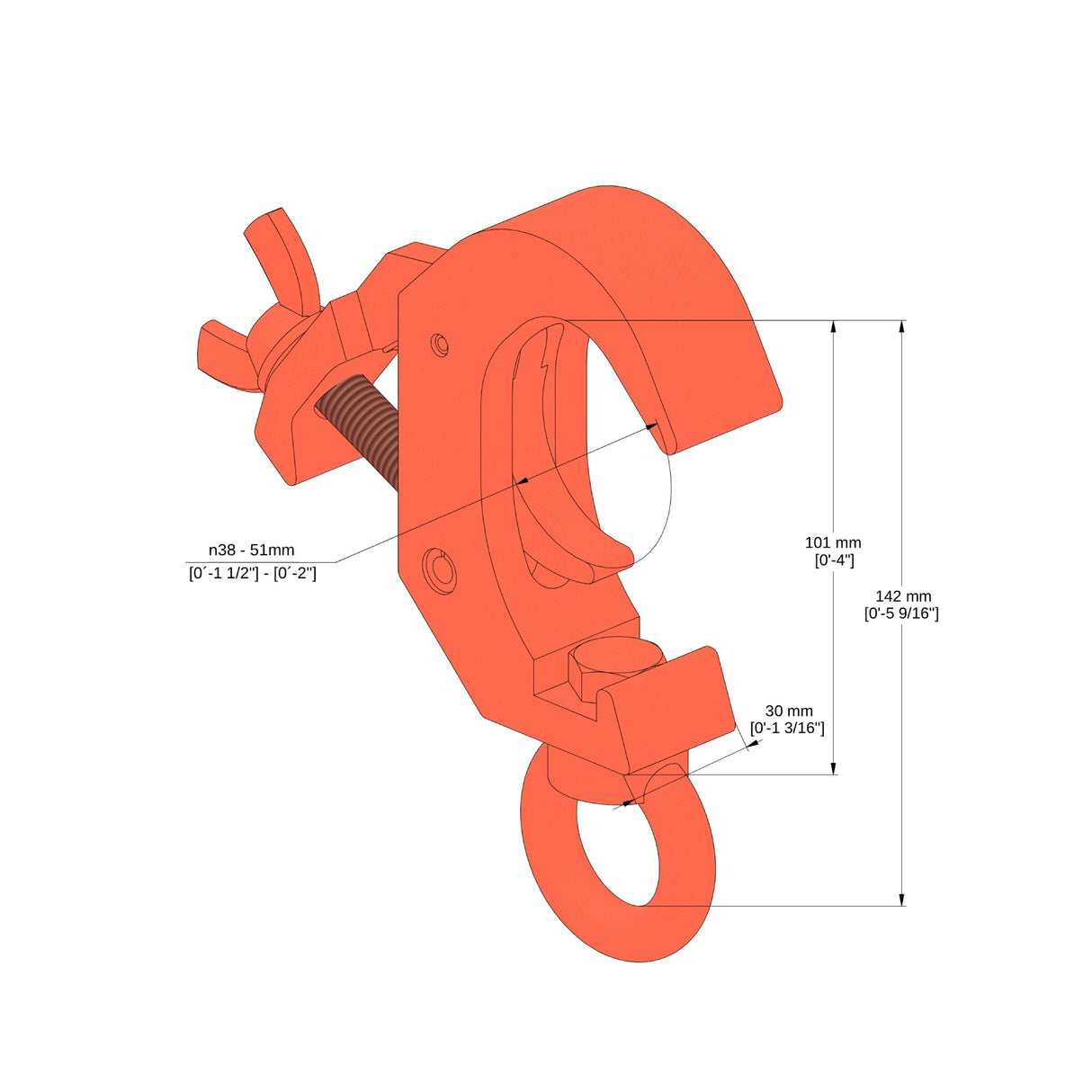 Quick truss clamp with lifting eye-SWL 360kg (794lbs) (SF8:1) for 38-51mm (1 1/2"-2") tube Anodized - 10 pcs