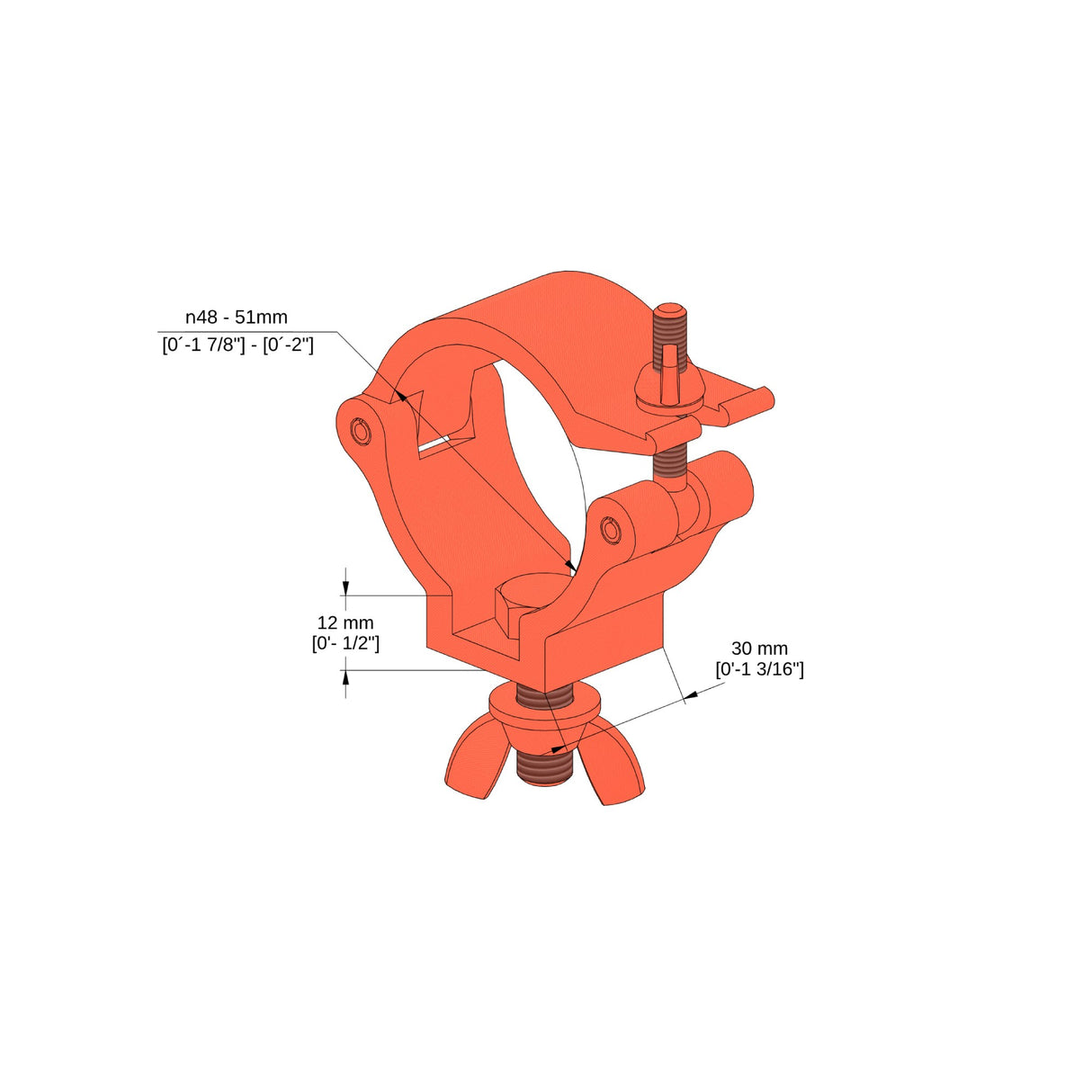 Truss clamp with bolt+wingnut-SWL 230kg (507lbs) (SF8:1) for 48-51mm (1 7/8"-2") tube Anodized