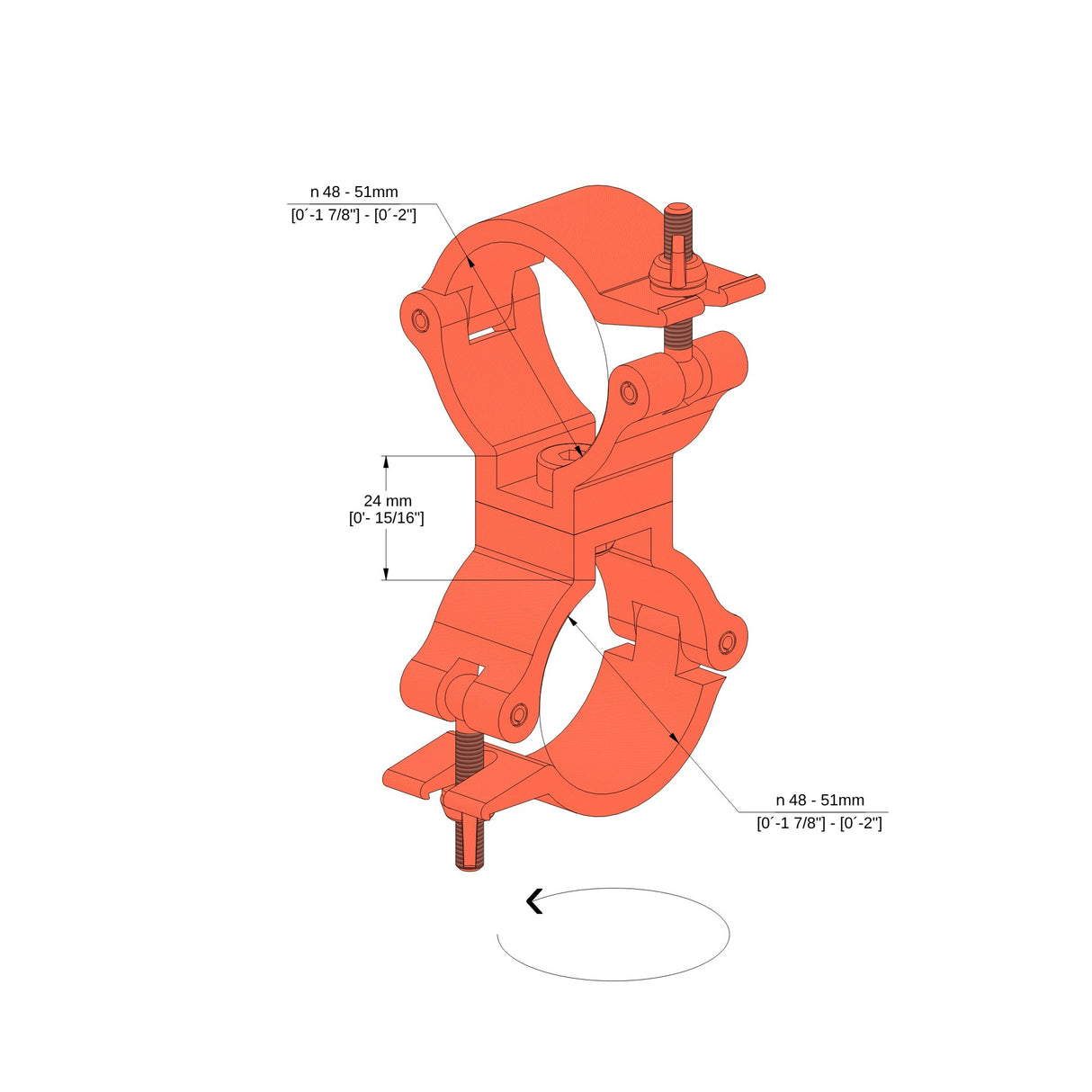 Swivel truss coupler-SWL 230kg (507lbs) (SF8:1) for 48-51mm (1 7/8"-2") tube Anodized