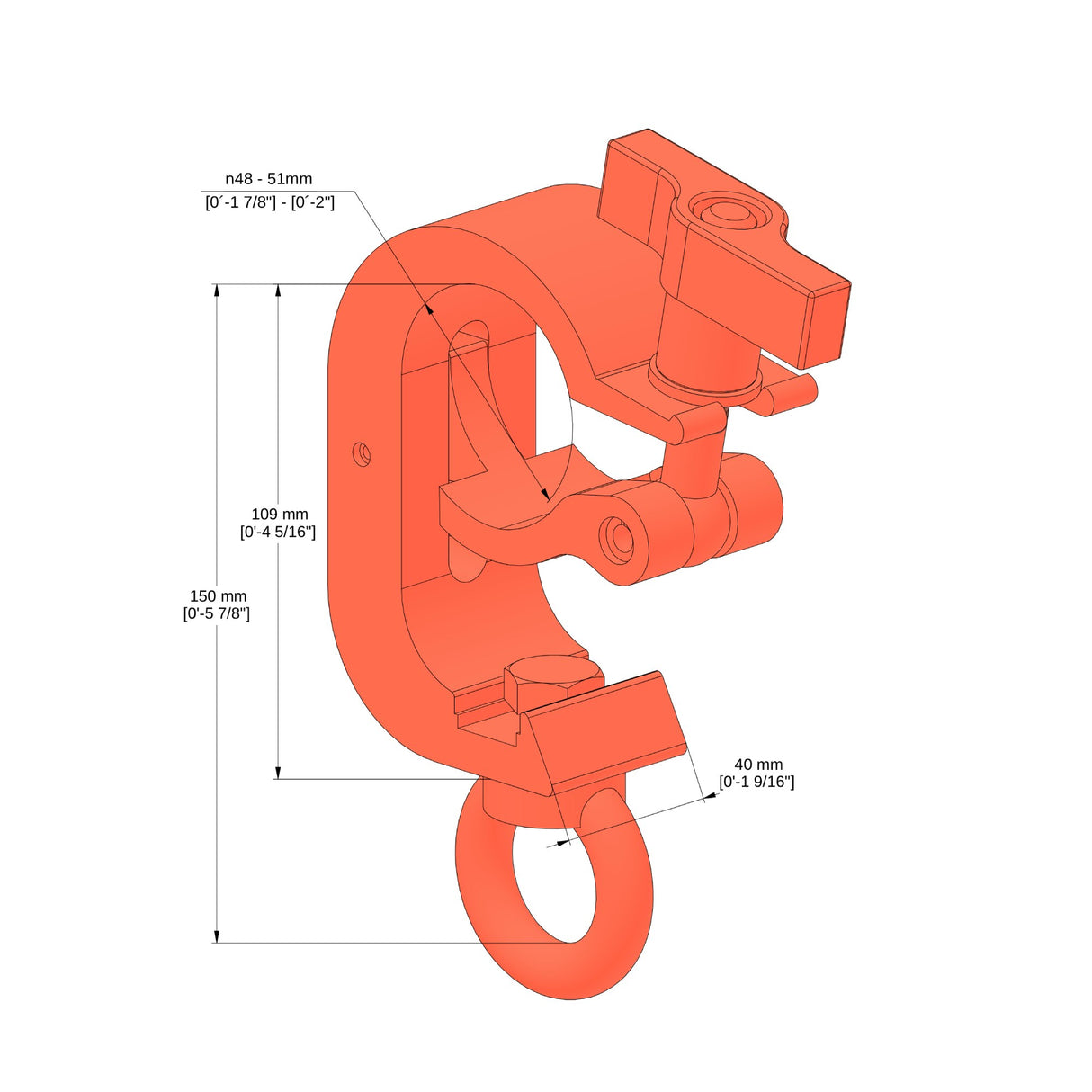 Truss clamp with lifting eye-SWL 350kg (771lbs) (SF8:1) for 48-51mm (1 7/8"-2") tube Anodized - 10 pcs
