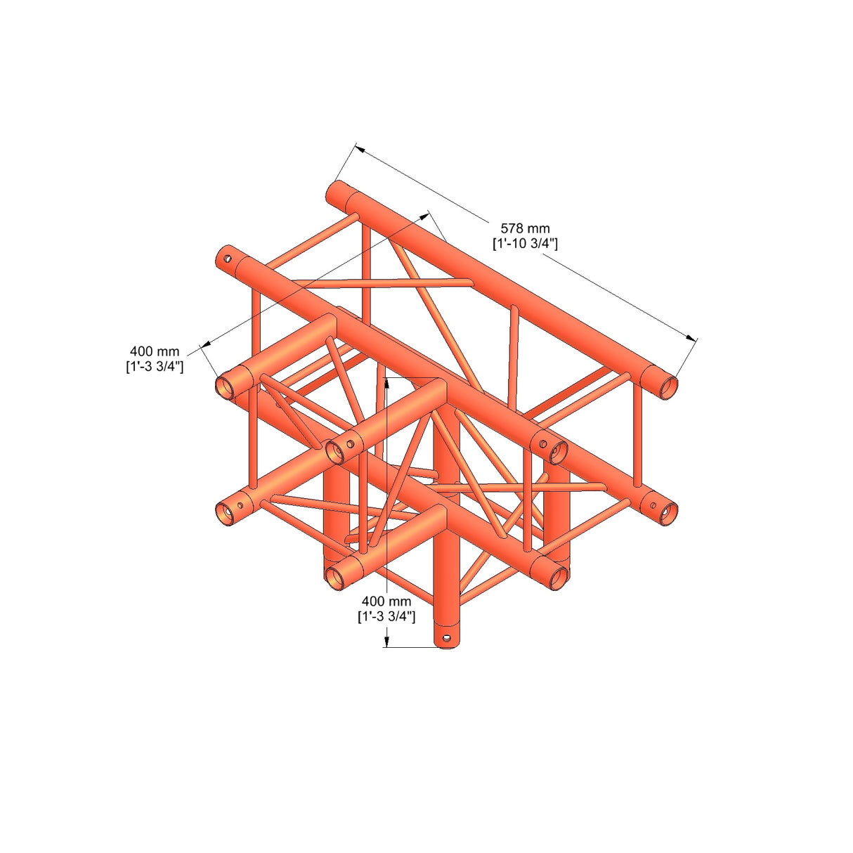 M222 quatro 4way t-piece truss corner leg down - Black