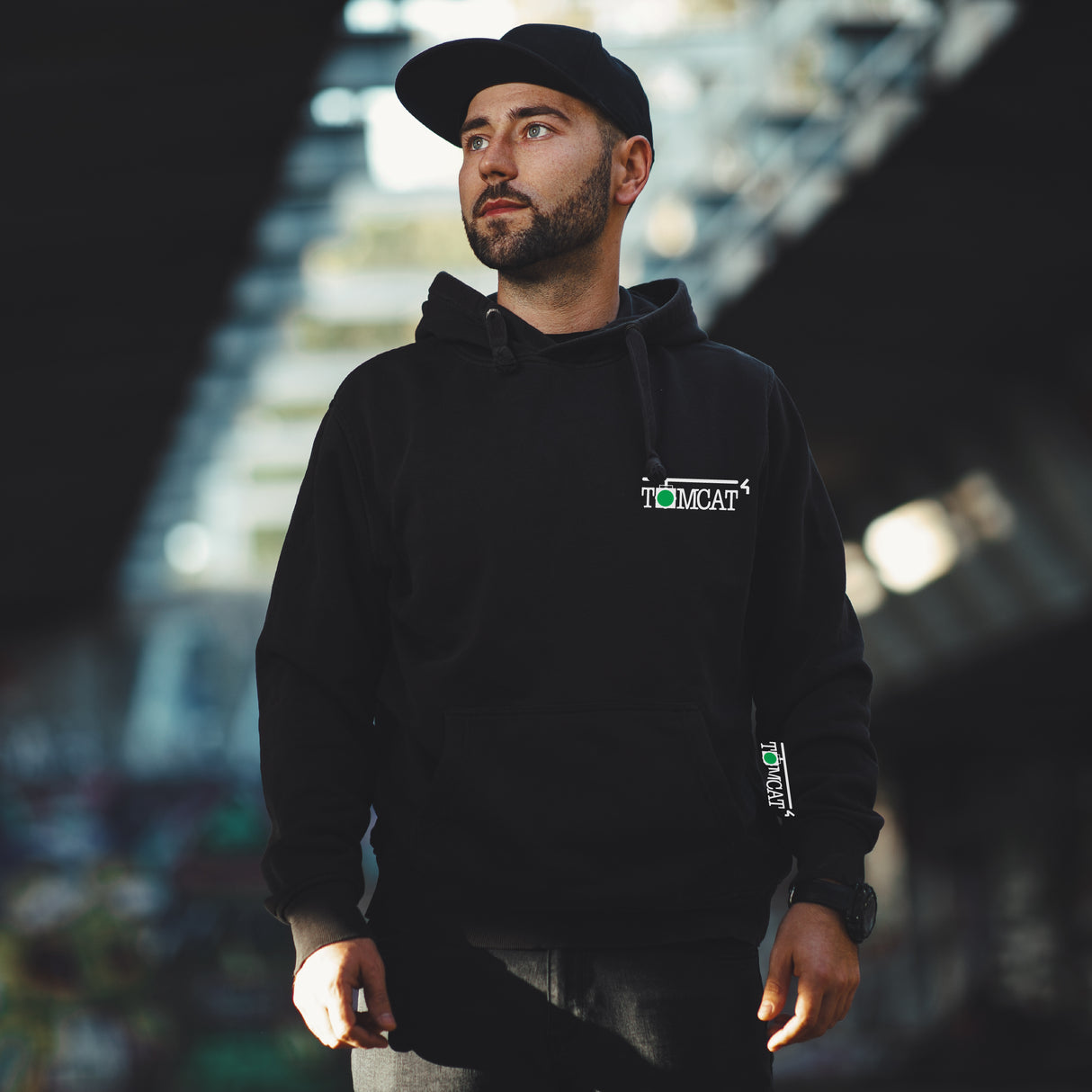 Black Pullover Hoodie, TOMCAT STRONG, Size Small