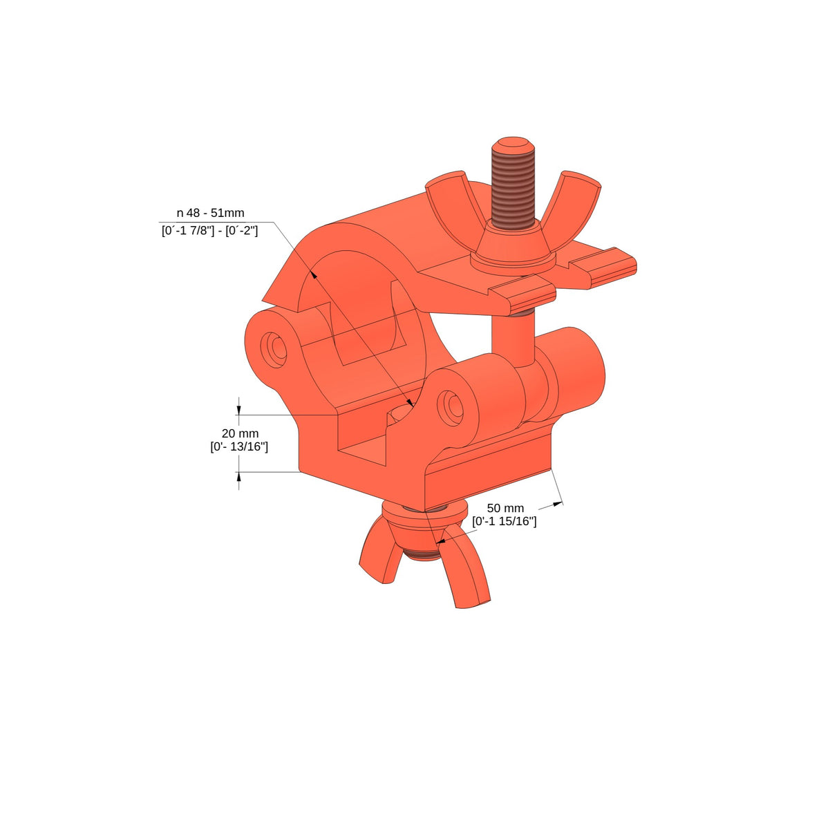 Truss clamp with bolt+wingnut-SWL 650kg (1433lbs) for 48-51mm (1 7/8"-2") tube