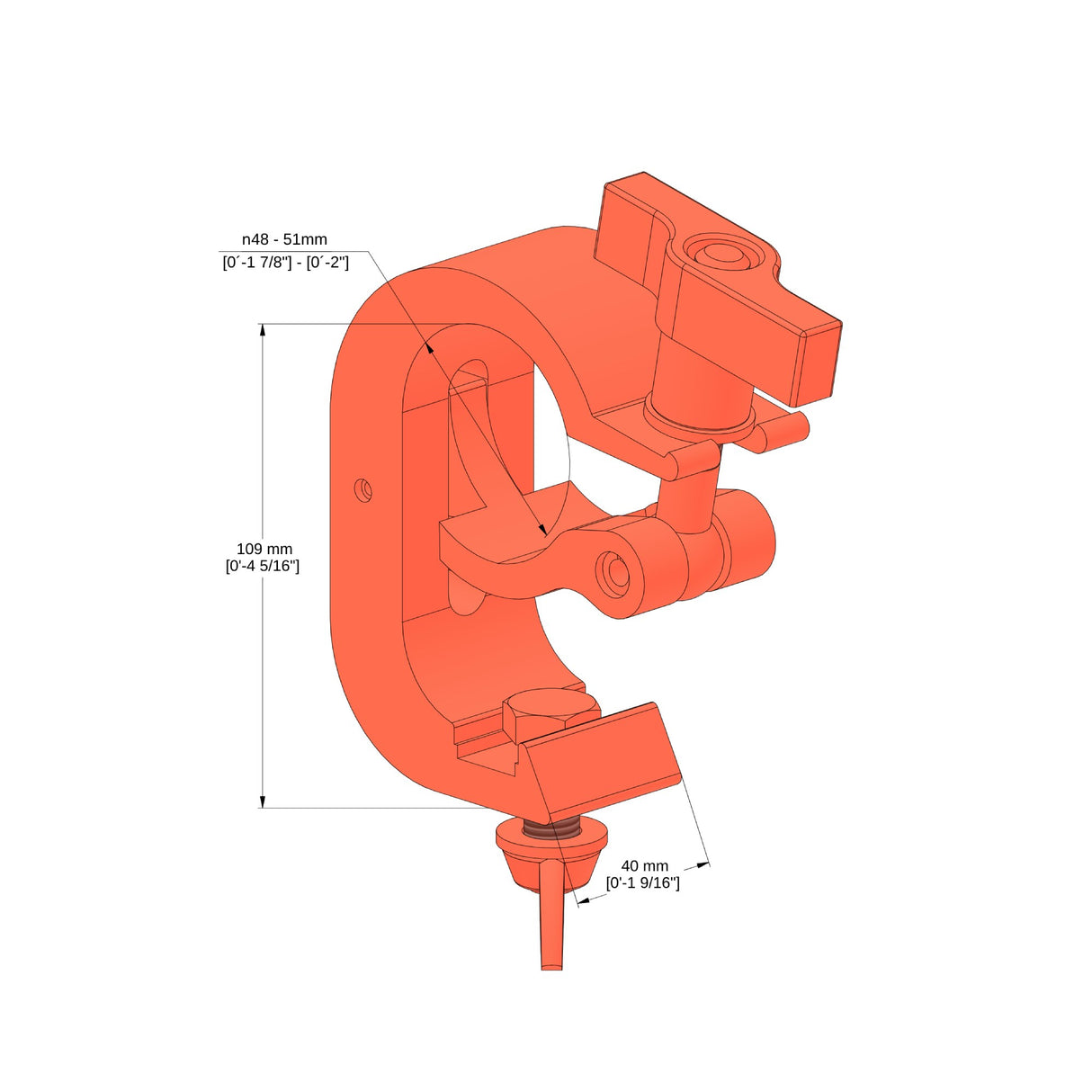 Truss clamp with bolt+large wingnut-SWL 350kg (771lbs) (SF8:1) for 48-51mm (1 7/8"-2") tube Anodized